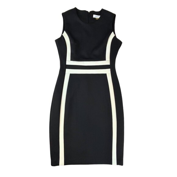 Calvin Klein Women's Black & White Color Block Scuba Sheath Dress Size 4 - Picture 2 of 12